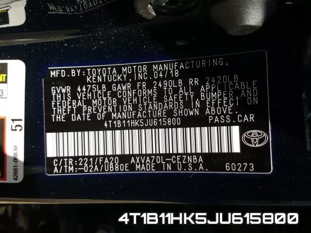 4T1B11HK5JU615800 фото 2