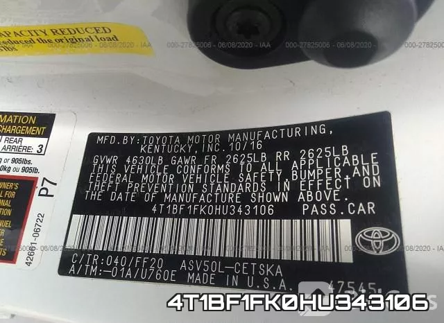4T1BF1FK0HU343106 фото 10