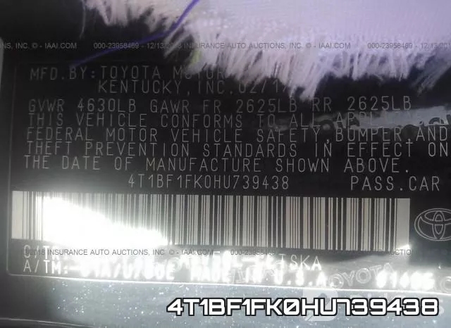 4T1BF1FK0HU739438 фото 10