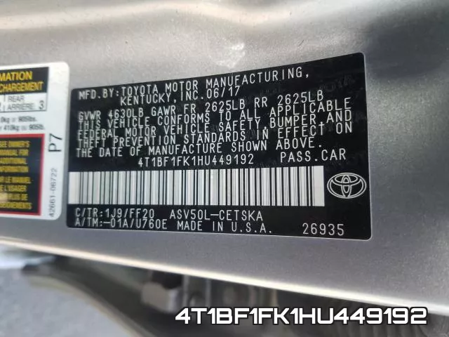 4T1BF1FK1HU449192 фото 2