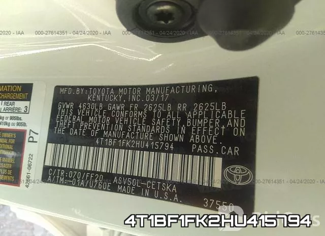 4T1BF1FK2HU415794 фото 10