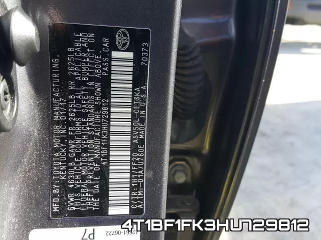 4T1BF1FK3HU729812 фото 2