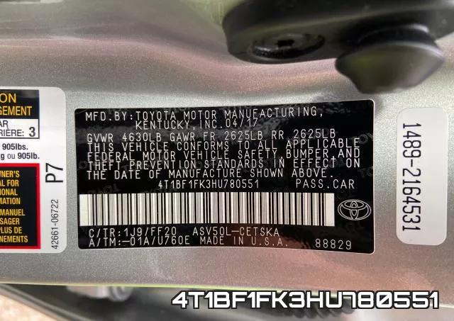 4T1BF1FK3HU780551 фото 2