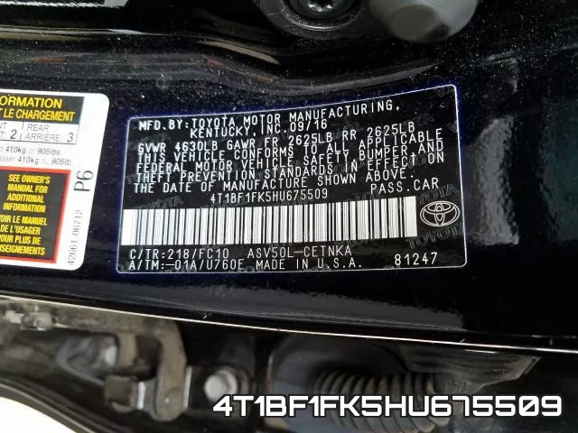4T1BF1FK5HU675509 фото 2