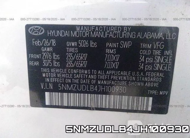 5NMZUDLB4JH100930 фото 10