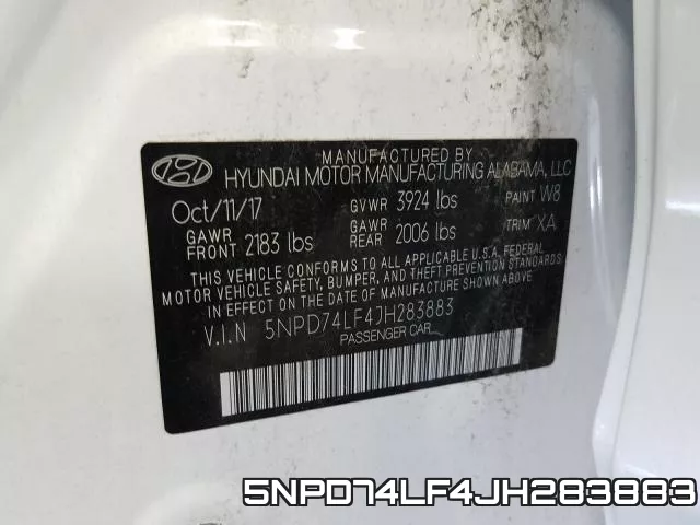 5NPD74LF4JH283883 фото 2
