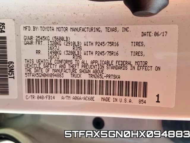5TFAX5GN0HX094883 фото 2