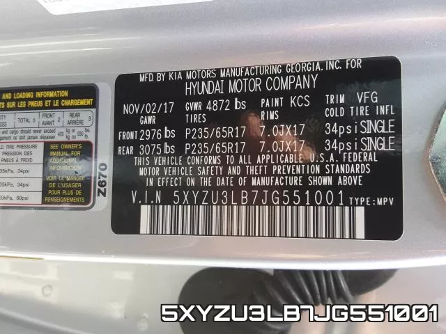 5XYZU3LB7JG551001 фото 2