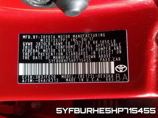 5YFBURHE5HP715455 фото 2