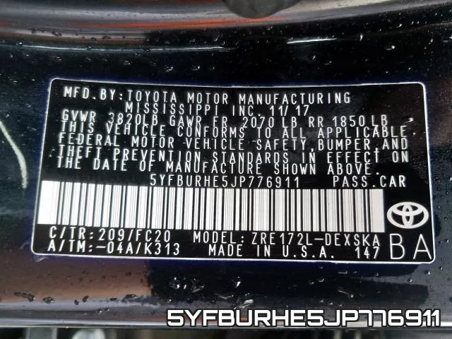 5YFBURHE5JP776911 фото 2