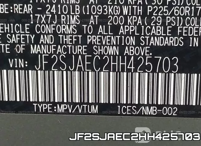 JF2SJAEC2HH425703 фото 10
