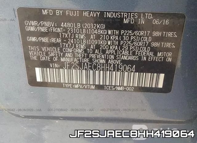 JF2SJAEC8HH419064 фото 10