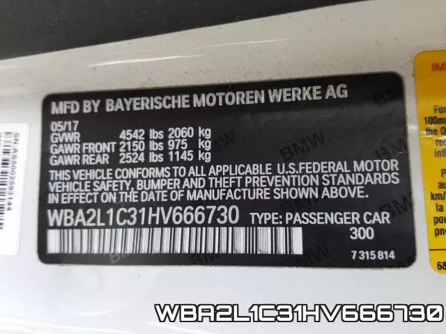 WBA2L1C31HV666730 фото 2