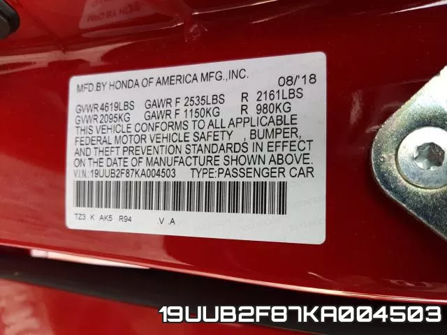 19UUB2F87KA004503 фото 2