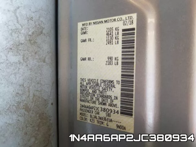 1N4AA6AP2JC380934 фото 2
