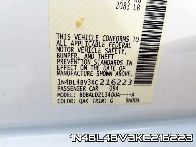 1N4BL4BV3KC216223 фото 2