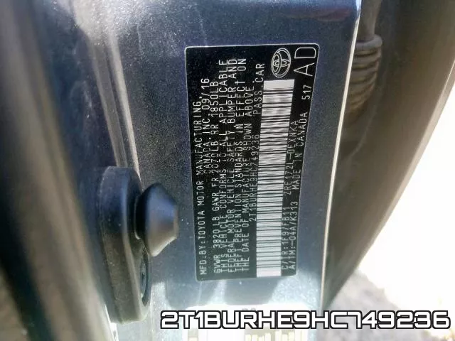 2T1BURHE9HC749236 фото 2