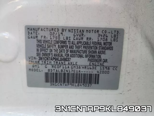 3N1CN7AP9KL849037 фото 2