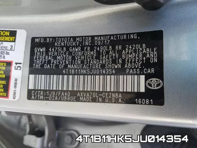 4T1B11HK5JU014354 фото 2