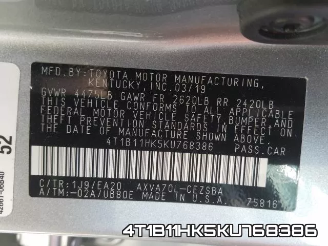 4T1B11HK5KU768386 фото 2