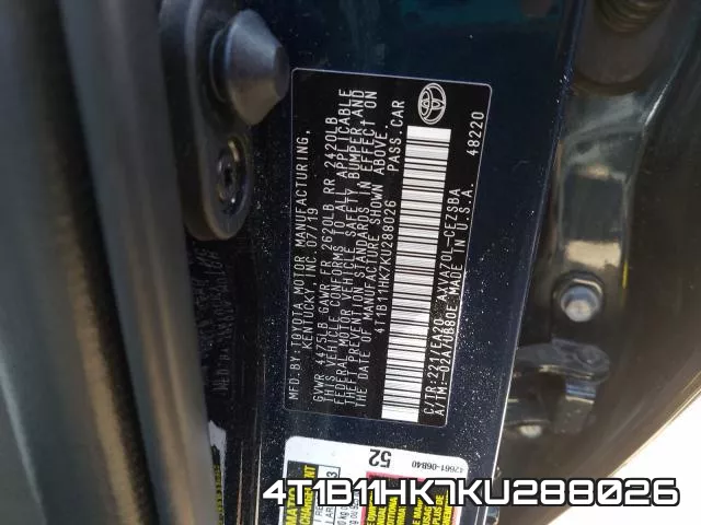 4T1B11HK7KU288026 фото 2