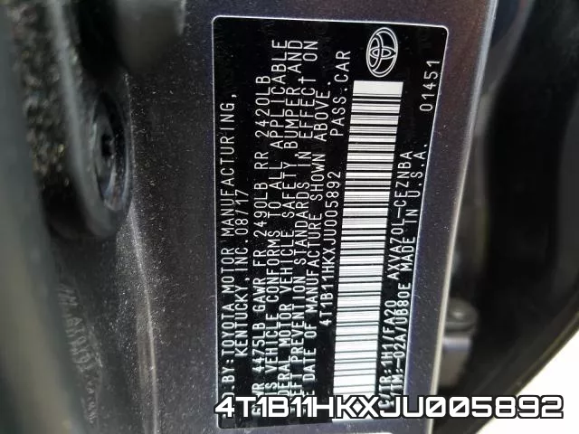 4T1B11HKXJU005892 фото 2