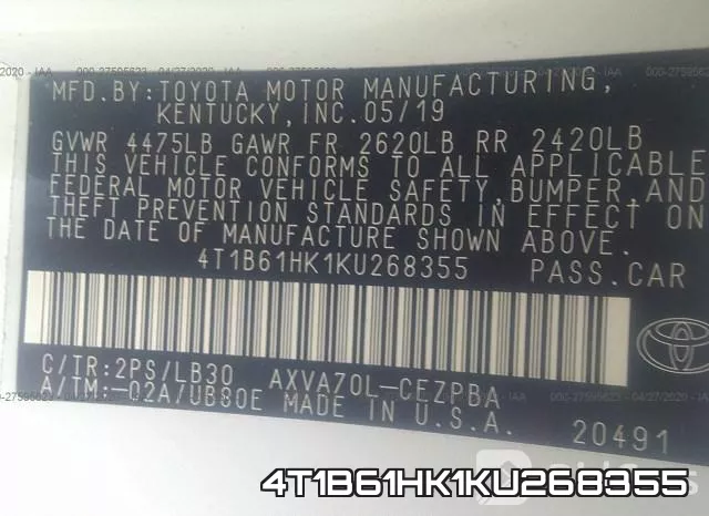 4T1B61HK1KU268355 фото 10