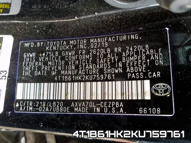 4T1B61HK2KU759761 фото 2