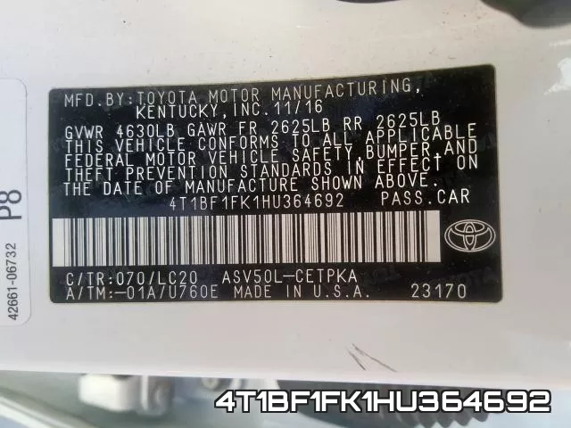 4T1BF1FK1HU364692 фото 2