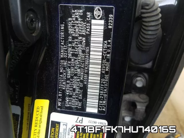 4T1BF1FK7HU740165 фото 2