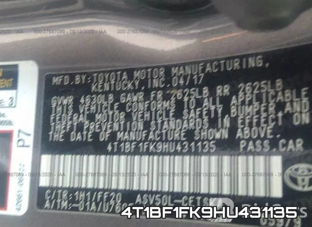 4T1BF1FK9HU431135 фото 10