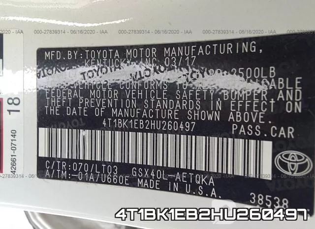 4T1BK1EB2HU260497 фото 10