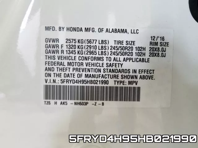 5FRYD4H95HB021990 фото 2