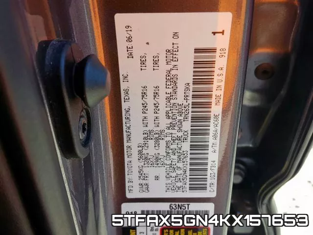 5TFAX5GN4KX157653 фото 2