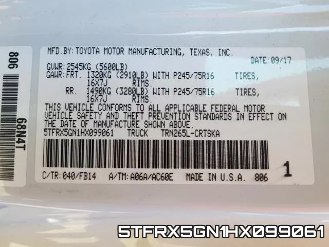 5TFRX5GN1HX099061 фото 2