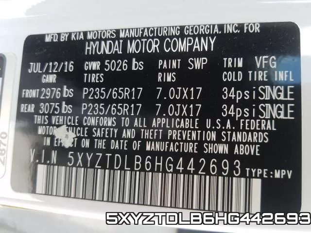 5XYZTDLB6HG442693 фото 2