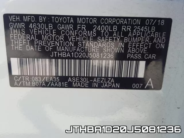 JTHBA1D20J5081236 фото 2