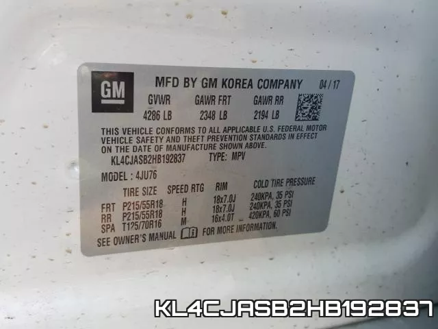 KL4CJASB2HB192837 фото 2
