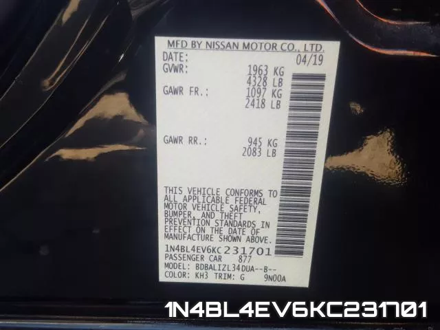 1N4BL4EV6KC231701 фото 2