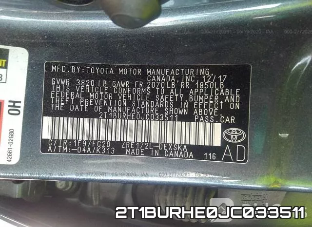 2T1BURHE0JC033511 фото 10