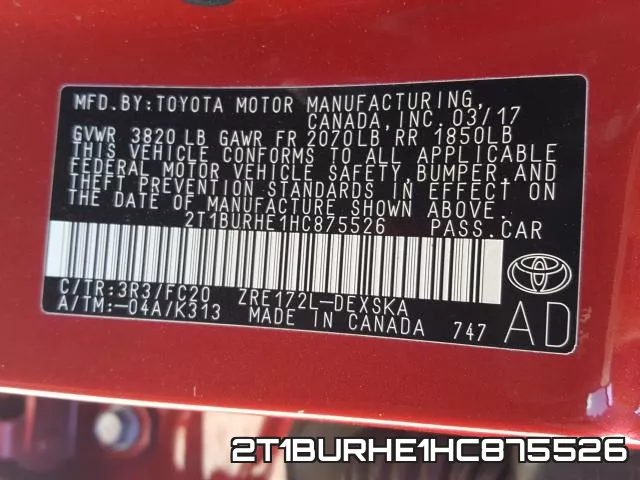2T1BURHE1HC875526 фото 2