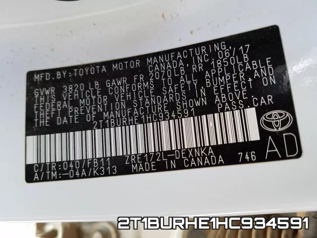 2T1BURHE1HC934591 фото 2