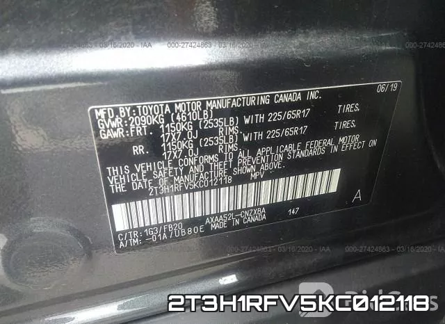2T3H1RFV5KC012118 фото 10