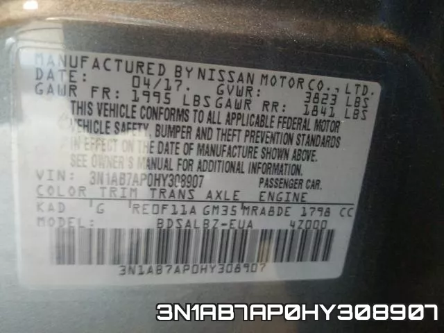 3N1AB7AP0HY308907 фото 2