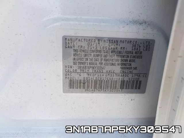 3N1AB7AP5KY303547 фото 2