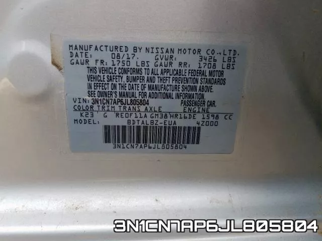 3N1CN7AP6JL805804 фото 2