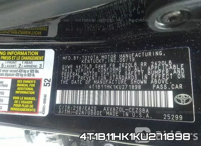 4T1B11HK1KU271898 фото 10