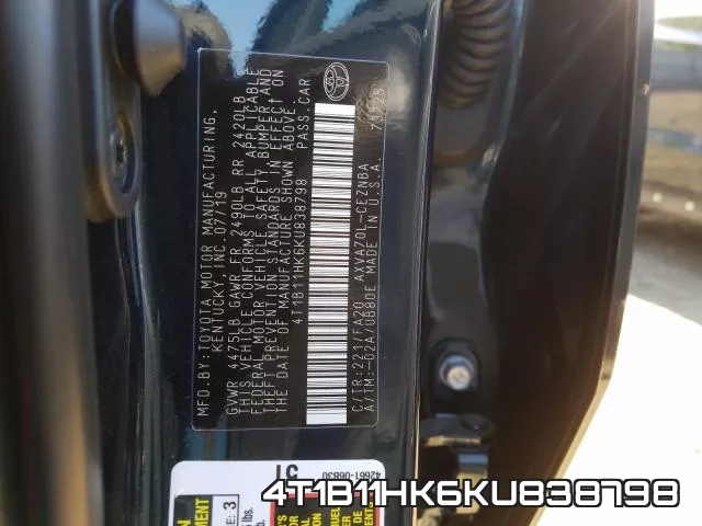 4T1B11HK6KU838798 фото 2