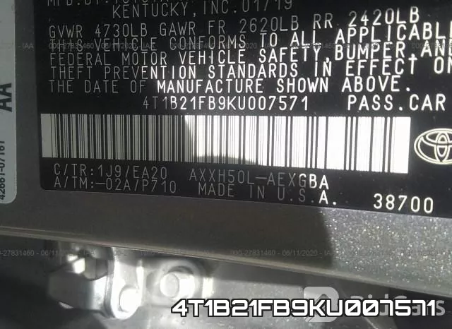 4T1B21FB9KU007571 фото 10