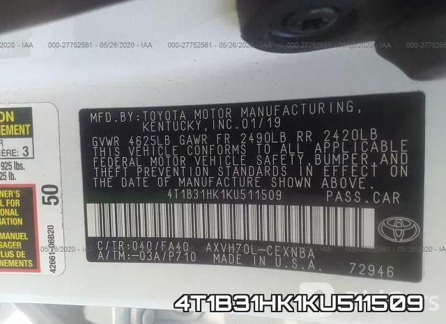 4T1B31HK1KU511509 фото 10
